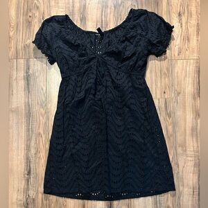 La Blanca Black Eyelet Short Sleeve Swim Coverup Dress Size Small